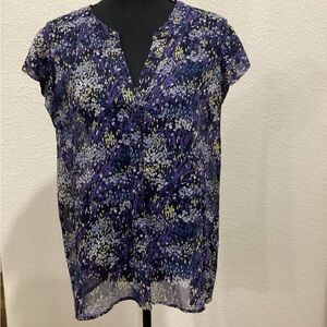 Joie Purple Blouse with Mandarin Collar and Cap Sleeves